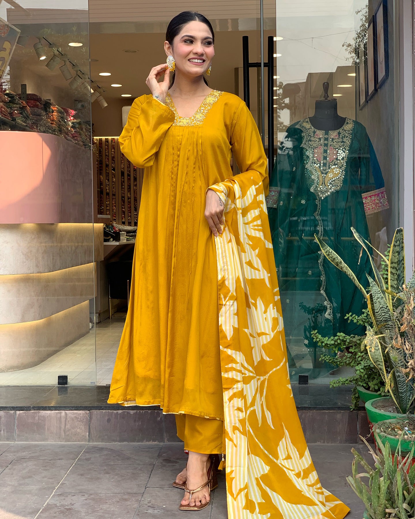 Elegant Chinnon Silk Embroidered Suit Set with Printed Dupatta – Festive Ready
