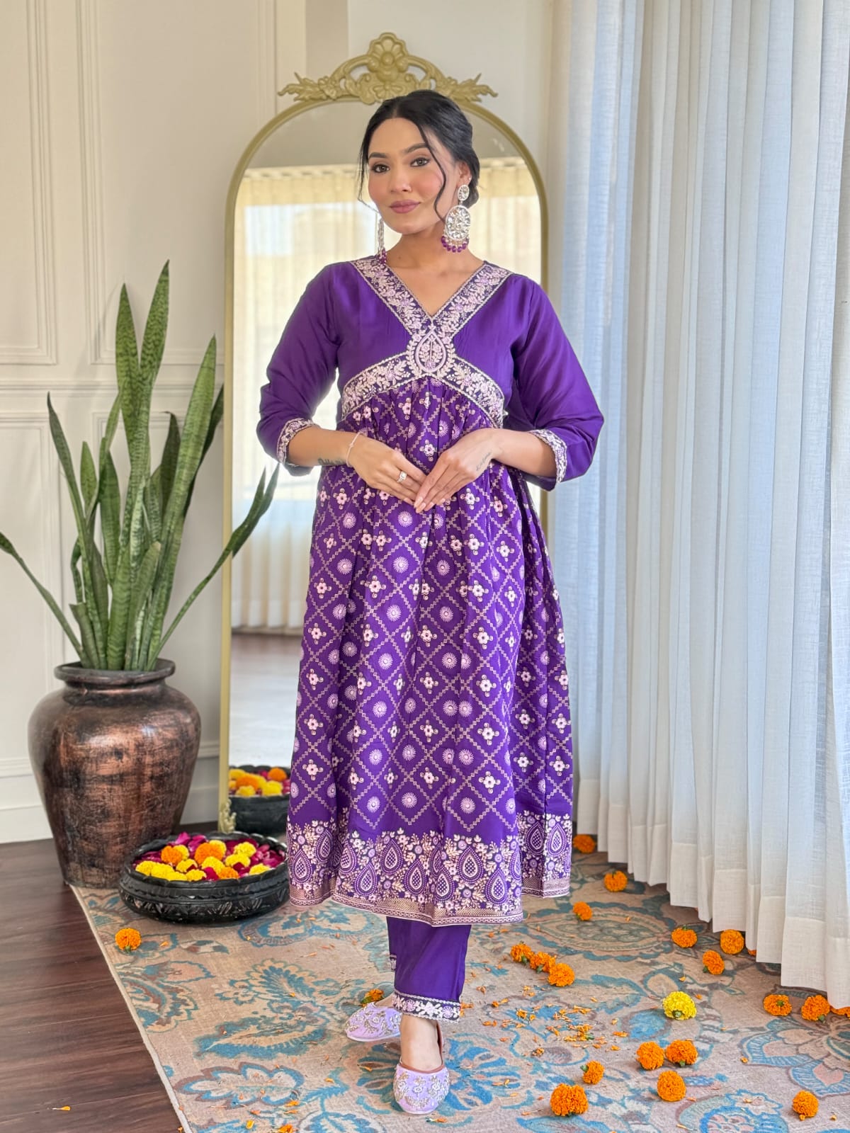 Classic Embroidered Suit in Chanderi with Soft Organza Dupatta