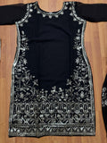Latest Black Embroidered Fox Georgette Suits Palazzo Set with Chanderi Silk Dupatta | Fully Stitched | Festive & Party Wear