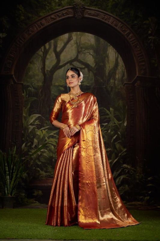 Latest Kanchipuram Silk Saree for Women | Elegant Zari Woven Border and Pallu with Matching Blouse | Ideal for Wedding, Reception & Festive Events