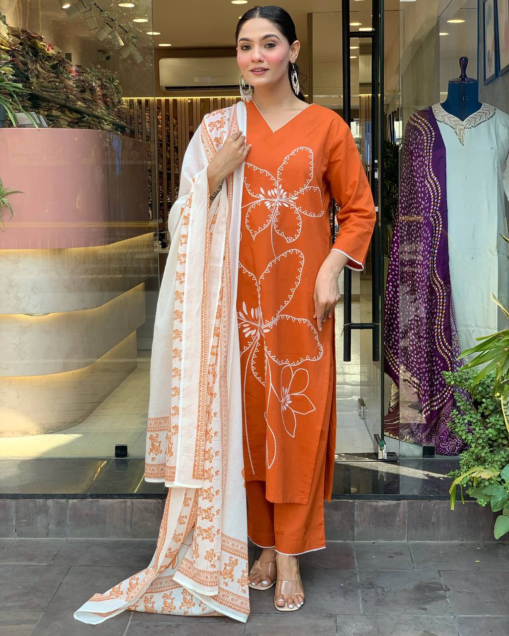 Latest Embroidered Viscose Chanderi Suit Set with Matching Chanderi Dupatta
