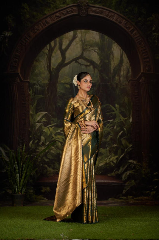 Trending Kanjivaram Silk Saree with Rich Woven Details and Contrast Blouse | Ethnic Wear for Modern Women | Best for Bridal, Function & Occasion Wear