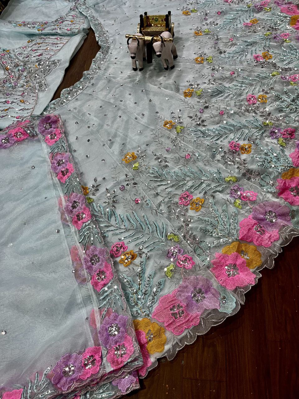 Designer Sequin Embroidered Lehenga Choli Set with 4-Meter Flair, Cutwork Detailing & Can-Can Layers