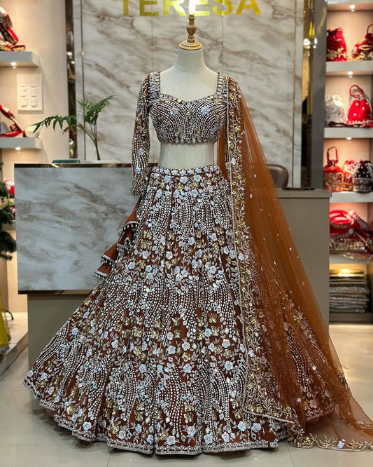 Elegance Designer Lehenga Choli set with flared Sequins Embroidery Work for Wedding Dress