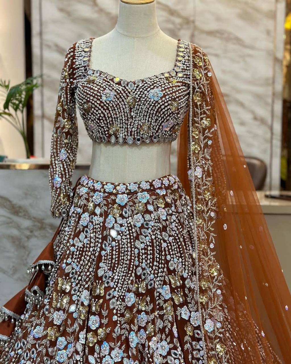 Elegance Designer Lehenga Choli set with flared Sequins Embroidery Work for Wedding Dress