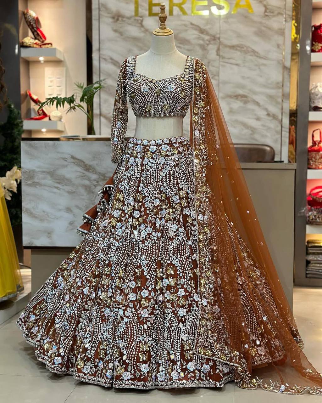 Elegance Designer Lehenga Choli set with flared Sequins Embroidery Work for Wedding Dress
