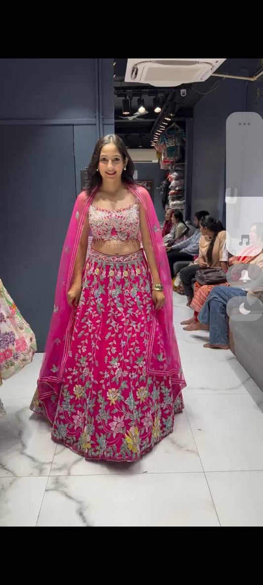 Elegant Embroidered with our Celeste Charm Fox Georgette Lehenga Choli Set for Wedding Derss