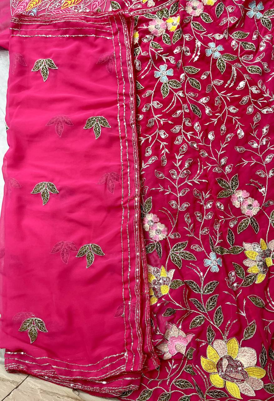 Elegant Embroidered with our Celeste Charm Fox Georgette Lehenga Choli Set for Wedding Derss