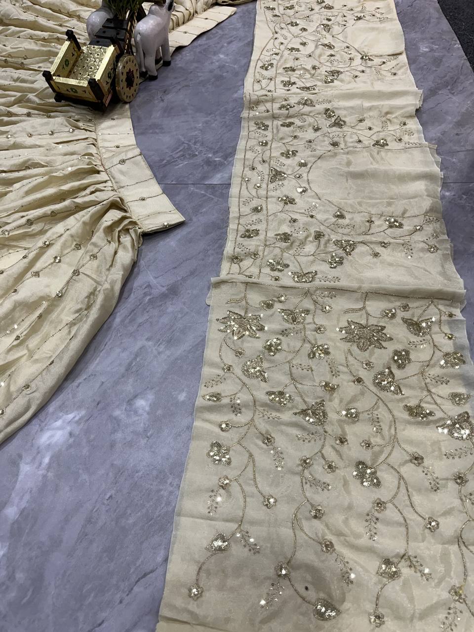 Latest New White Chinon Silk Embroidery Sequins Lehenga Choli For Women