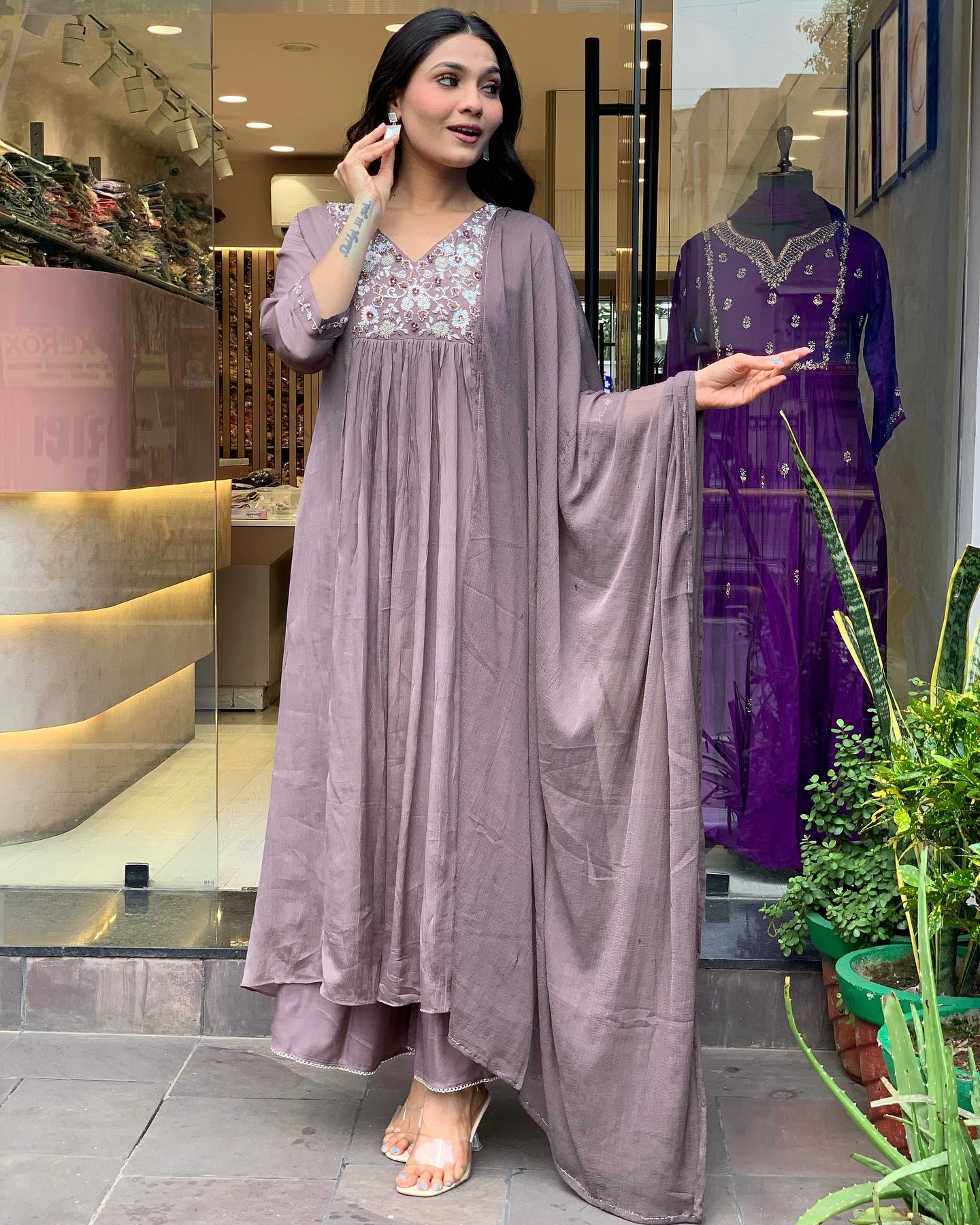 Trendy Viscose Ethnic Suit with Embroidery & Soft Nazmin Dupatta