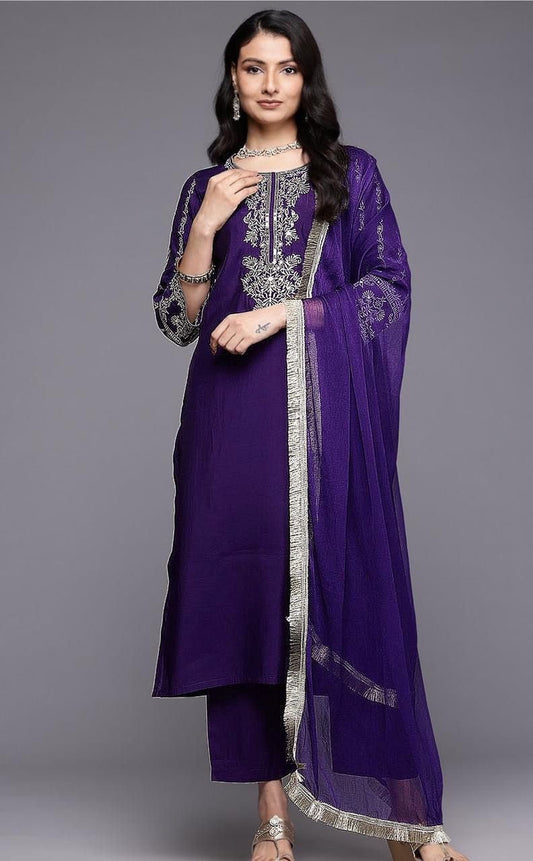 New Heavy Reyon Embroidered Suit Set with Chinon Dupatta | Ready to Wear