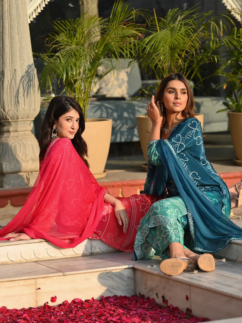Graceful Chinon Silk Kurti Set with Embroidery & Nazmin Dupatta – 3-Piece Ethnic Ensemble for Women