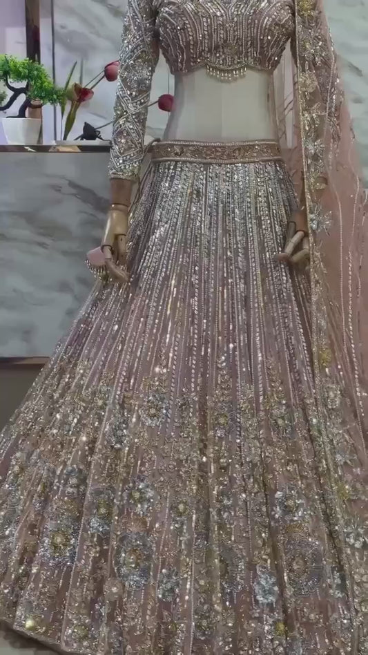 Designer Lehenga Choli set with flared Sequins Embroidery Work for Wedding Dress