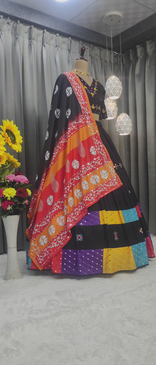 Stitched Maslin Cotton Lehenga Choli Set – Digital Print & Real Mirror Work with Dupatta