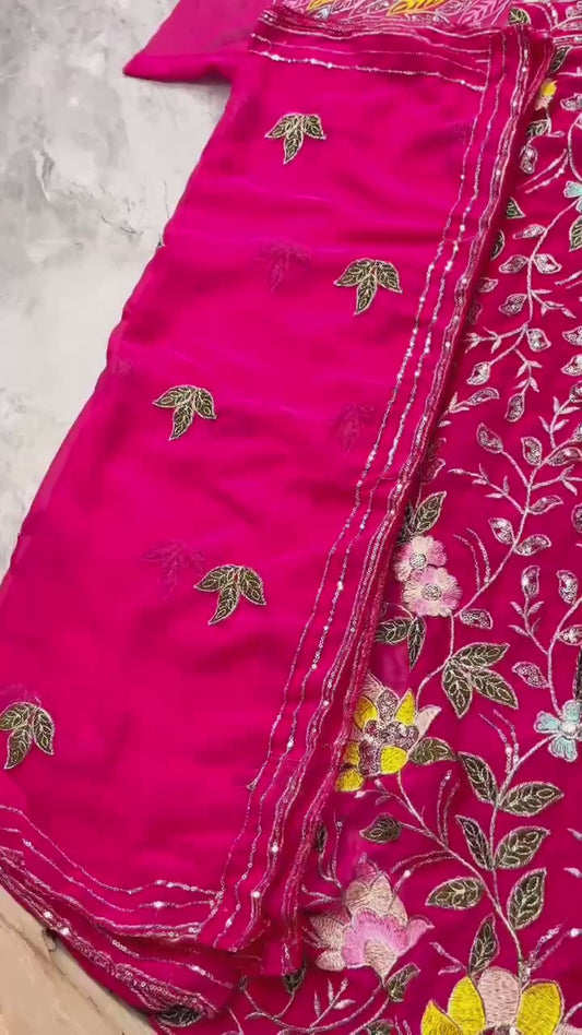 Elegant Embroidered with our Celeste Charm Fox Georgette Lehenga Choli Set for Wedding Derss