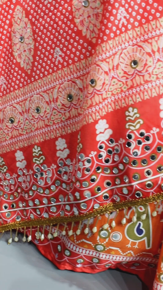Celebrate Navratri in Style with This Chinon Silk Mirror Work Lehenga