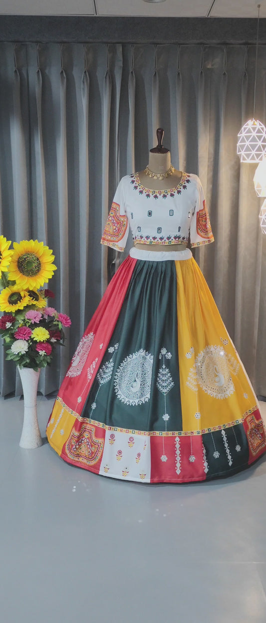 Butter Silk Stitched Lehenga Choli – Real Mirror Work for Navratri Glam