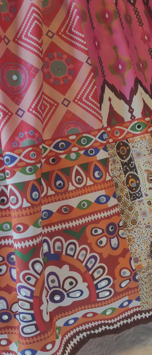 Festive Multi-Color Silk Lehenga Featuring Real Mirror Work – Navratri Special