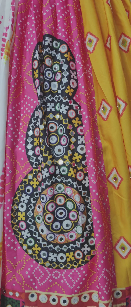 Classy Silk Lehenga with Digital Print & Real Mirror Work – Perfect for Navratri