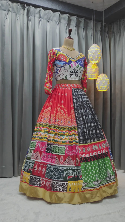 Festive Chic Butter Silk Lehenga Choli – Fully Stitched with Mirror Glam